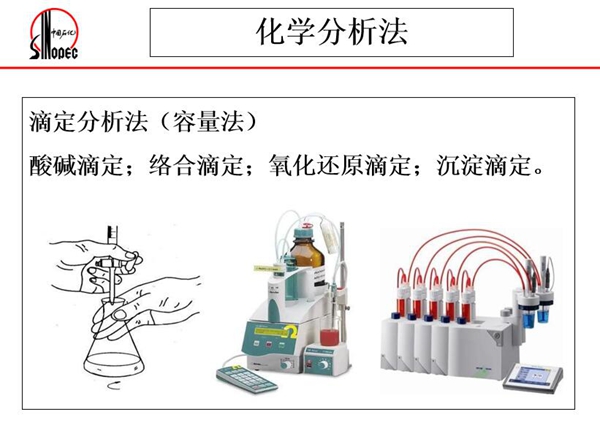 其他在線油液分析法－化學分析法，化學分析法如酸堿滴定、絡合滴定、氧化還原滴定、沉淀滴定等